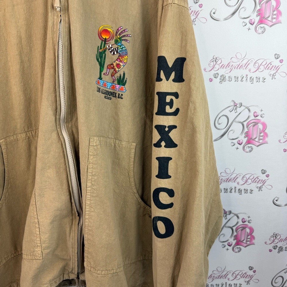 Los algodones b.c Mexico sweater hoodie Beige Mexico Graphic Zip-Up Hoodie - Picture 3 of 13